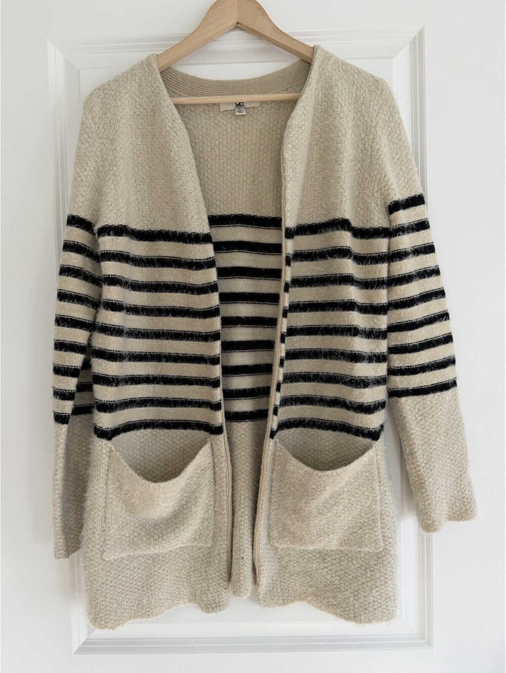 YA Los Angeles Oversized Striped Fuzzy Open Front Cardigan Size L Cozy Fall Chic